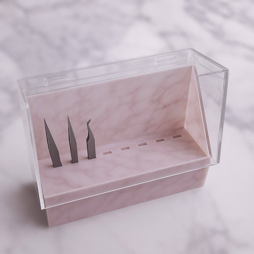 8-Slot Marble Acrylic Tweezer Holder with Dust-Proof Cover