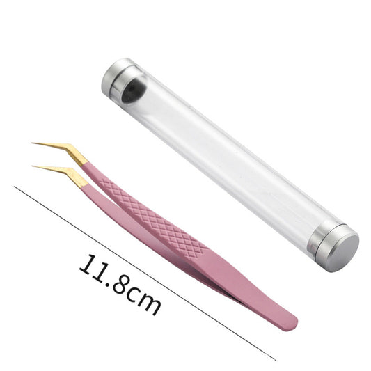 [TW1]PINK FIBRE TIP LASH TWEEZERS - CURVED POINTED