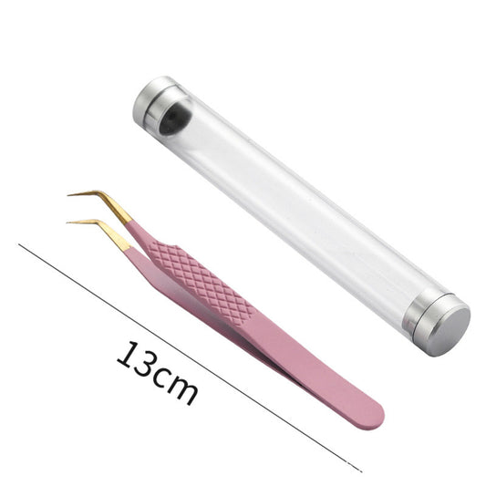 [TW3] PINK FIBRE TIP LASH TWEEZERS - 45 DEGREE