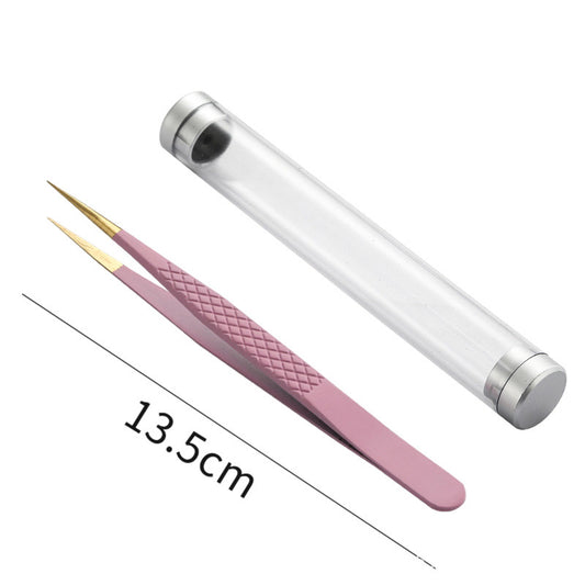[TW6] PINK FIBRE TIP LASH TWEEZER - STRAIGHT