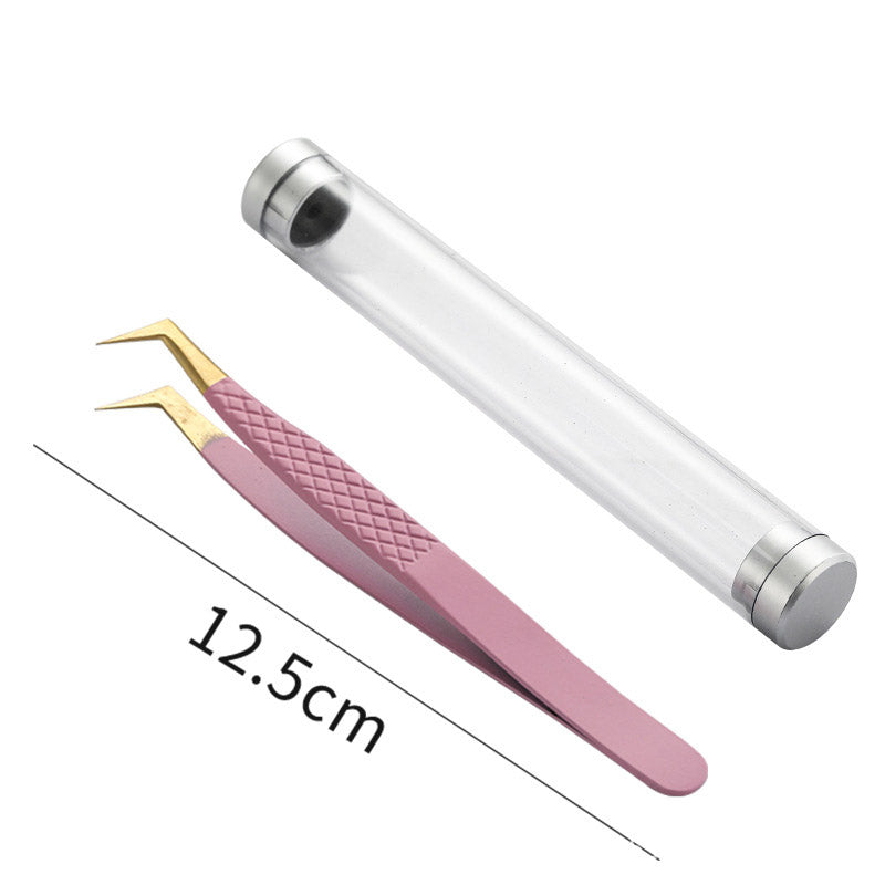[TW7]PINK FIBRE TIP LASH TWEEZERS-VOLUME
