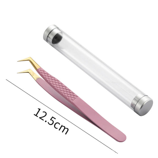 [TW7]PINK FIBRE TIP LASH TWEEZERS-VOLUME